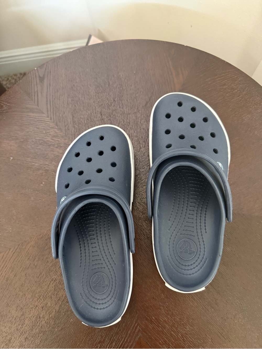 CROCS Kids Navy Blue Croslite Clogs with White Trim